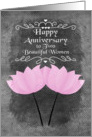 Happy Anniversary to Lesbian Couple Pink Flowers Chalkboard card