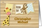 Baby Welcome Custom Name Giraffe and Monkey card