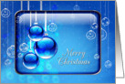 Merry Christmas Sparking Blue Ornaments and Ribbons card
