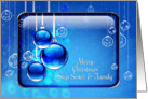 Merry Christmas Step Sister and Family Sparkling Blue Ornaments card