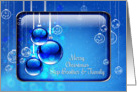 Merry Christmas Step Brother and Family Sparkling Blue Ornaments card