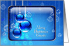 Merry Christmas Cousin Sparkling Blue Ornaments card