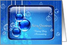 Merry Christmas Business Custom Name Sparkling Blue Ornaments card