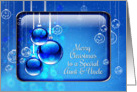 Merry Christmas Aunt and Uncle Sparkling Blue Ornaments card