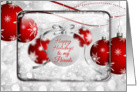 Happy Holidays to my Parents Sparkling Red Ornaments and Ribbon card