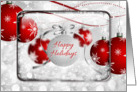 Happy Holidays Sparkling Red Ornaments and Ribbon card