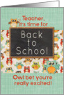 Teacher Back to School Colorful Owls and Chalkboard card