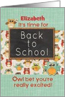 Student Custom Name Back to School Colorful Owls and Chalkboard card