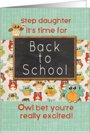Step Daughter Back to School Colorful Owls and Chalkboard card