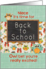 Niece Back to School Colorful Owls and Chalkboard card