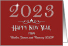 Happy New Year 2023 Business Custom Name Modern Sparkling Burgundy card