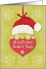 Merry Christmas Brother and Family Santa Hat and Snowflakes Ornament card