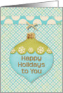 Happy Holidays Blue and Green Ornament with Snowflakes and Polka Dots card