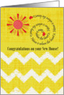 New Home Congratulations Bright Red Sun with Word Art Scrapbook Style card
