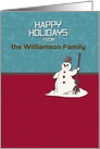 Happy Holidays Custom Name Happy Snowman Holiday Greetings card