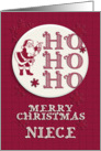 Merry Christmas Niece Santa Ho Ho Ho Retro Look card