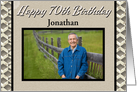 Happy 70th Birthday Custom Name and Photo Masculine Pattern card