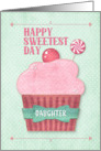 Happy Sweetest Day to Daughter Pink Cupcake with Swirly Mint Candy card