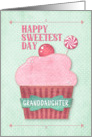 Happy Sweetest Day Granddaughter Pink Cupcake with Swirly Mint Candy card