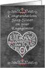 Engagement Congratulations to Step Sister Chalkboard Look Word Art card