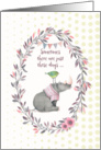 Encouragement Rhinoceros and Bird Cute Floral Wreath and Polka Dots card