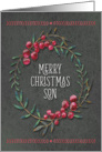 Merry Christmas to Son Berry Wreath Chalkboard Style Pretty Floral card