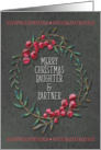 Merry Christmas to Daughter & Partner Berry Wreath Chalkboard Style card
