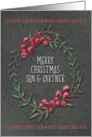 Merry Christmas to Son & Partner Berry Wreath Chalkboard Style card