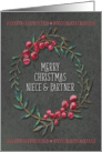 Merry Christmas to Niece & Partner Berry Wreath Chalkboard Style card