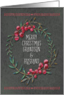 Merry Christmas to Grandson & Husband Berry Wreath Chalkboard Style card