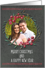 Merry Christmas & Happy New Year Berry Wreath Custom Photo Card