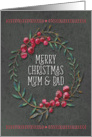 Merry Christmas Mum and Dad Berry Wreath Chalkboard Style card