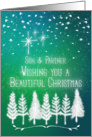 Merry Christmas to Son & Partner Beautiful Christmas Trees & Snow card