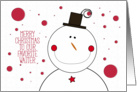 Merry Christmas to Favorite Waiter Smiling Snowman with Top Hat card