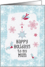 Happy Holidays to my Mum Snowflakes Pretty Winter Scene card