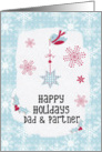 Happy Holidays to Dad and Partner Snowflakes Pretty Winter Scene card