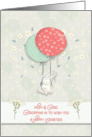 Happy Easter Mom & Dad Bunny Floating with Big Balloons with Flowers card