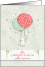 Happy Easter Niece Bunny Floating with Big Balloons Flowers card