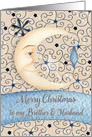 Merry Christmas to Brother & Husband Crescent Moon, Stars and Ornament card