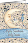 Merry Christmas to Cousin Crescent Moon, Stars, and Ornament card