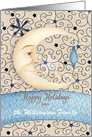 Happy Holidays Custom Name Crescent Moon, Stars, and Ornament card