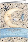 Merry Christmas Custom Name Crescent Moon, Stars, and Ornament card