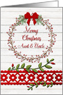 Merry Christmas to Aunt & Uncle Rustic Pretty Berry Wreath, Vines card