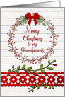 Merry Christmas to Grandparents Rustic Pretty Berry Wreath, Vines card