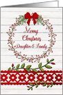 Merry Christmas to Daughter & Family Rustic Pretty Berry Wreath, Vines card