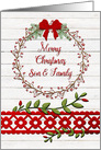 Merry Christmas to Son & Family Rustic Pretty Berry Wreath, Vines card