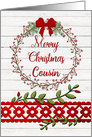 Merry Christmas to Cousin Rustic Pretty Berry Wreath, Vines card