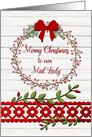 Merry Christmas to Mail Lady Rustic Pretty Berry Wreath and Vines card