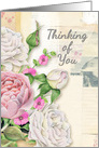 Thinking of You Vintage Look Flowers and Paper Collage Effect card