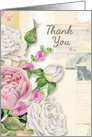 Thank You Vintage Look Flowers and Paper Collage Effect card